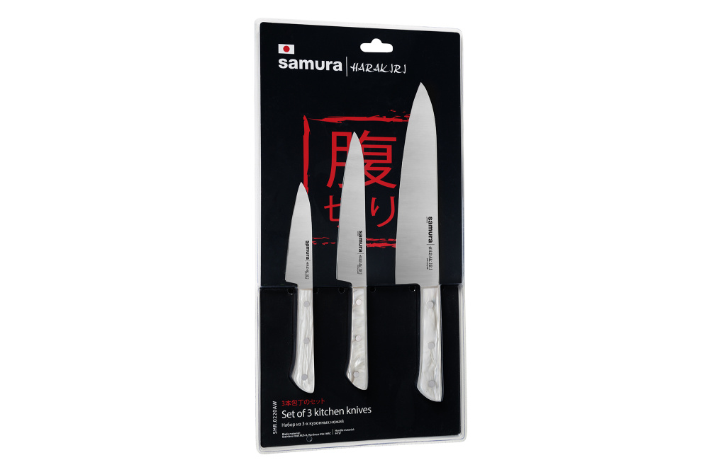 Набор ножей 3 в 1 "Samura HARAKIRI" 11, 23, 85, корроз.-стойкая сталь, белый акрил, SHR-0220AW