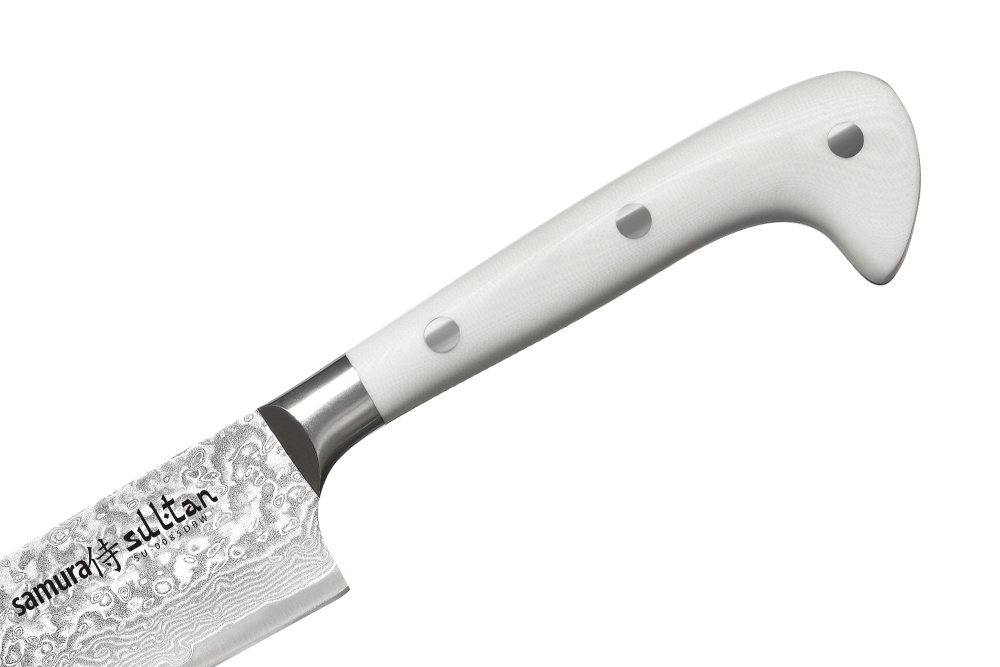 Нож кухонный "Samura SULTAN" Шеф 164 мм, G-10 бел., дамаск 67 слоев, с больст.,SU-0085DBW