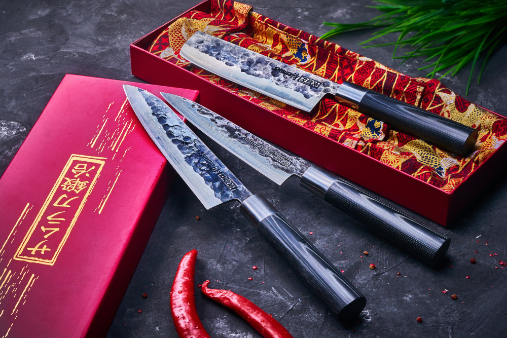 Набор из 3 кухонных ножей "Samura BLACKSMITH" (23, 43, 95), AUS-8, гвоздичное масло,микарта,SBL-0220