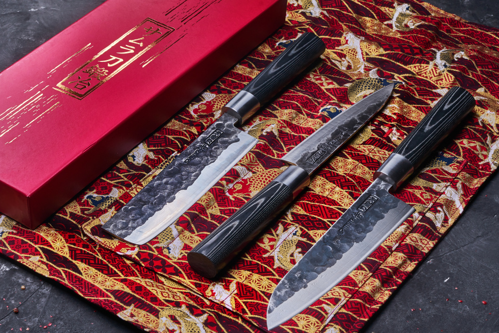 Набор из 3 кухонных ножей "Samura BLACKSMITH" (23, 43, 95), AUS-8, гвоздичное масло,микарта,SBL-0220