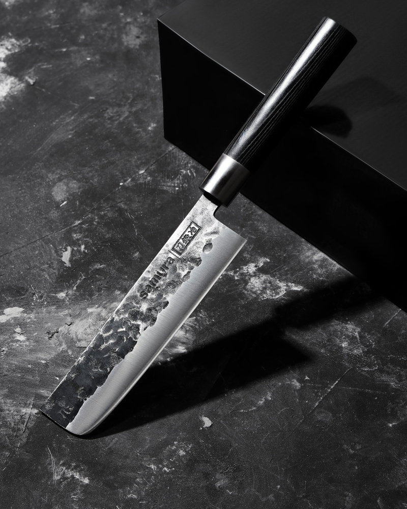 Нож кухонный "Samura BLACKSMITH" накири 168 мм, AUS-8, гвоздичное масло, микарта,SBL-0043