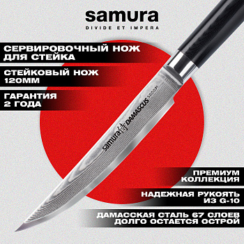 Нож кухонный "Samura DAMASCUS" для стейка 120 мм, G-10, дамаск 67 слоев,SD-0031
