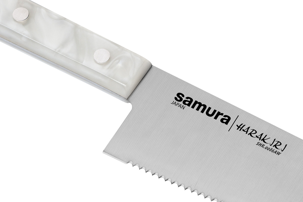 Нож кухонный "Samura HARAKIRI" Шеф серрейтор 208 мм, корроз.-стойкая сталь, белый акрил,SHR-0086AW