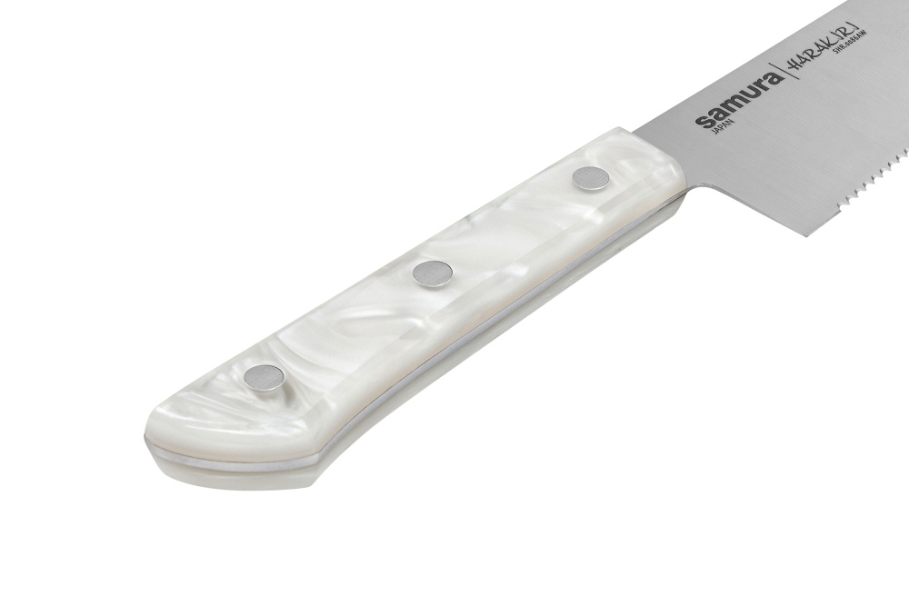 Нож кухонный "Samura HARAKIRI" Шеф серрейтор 208 мм, корроз.-стойкая сталь, белый акрил,SHR-0086AW