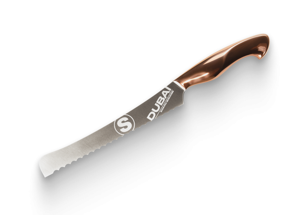 Нож кухонный "Samura DUBAI" для хлеба 199 мм, AUS-10, роз. золото,SDB-0055