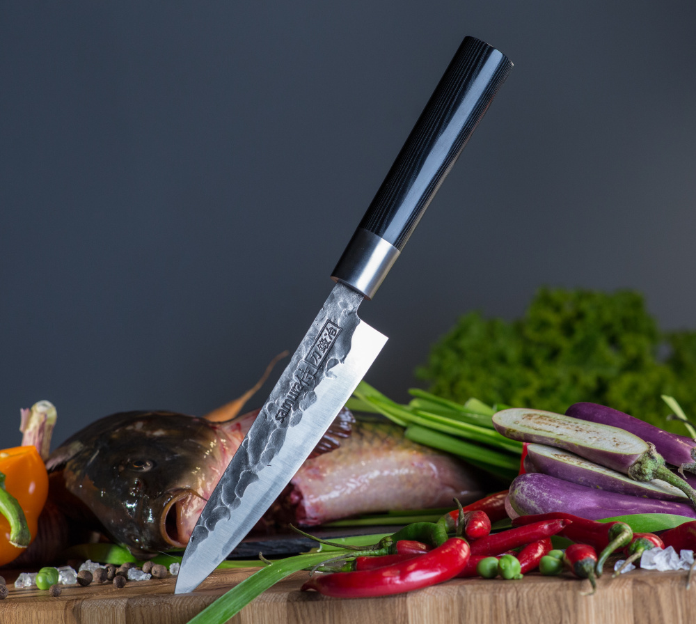 Нож кухонный "Samura BLACKSMITH" универ. 162 мм, AUS-8, гвоздичное масло, микарта,SBL-0023