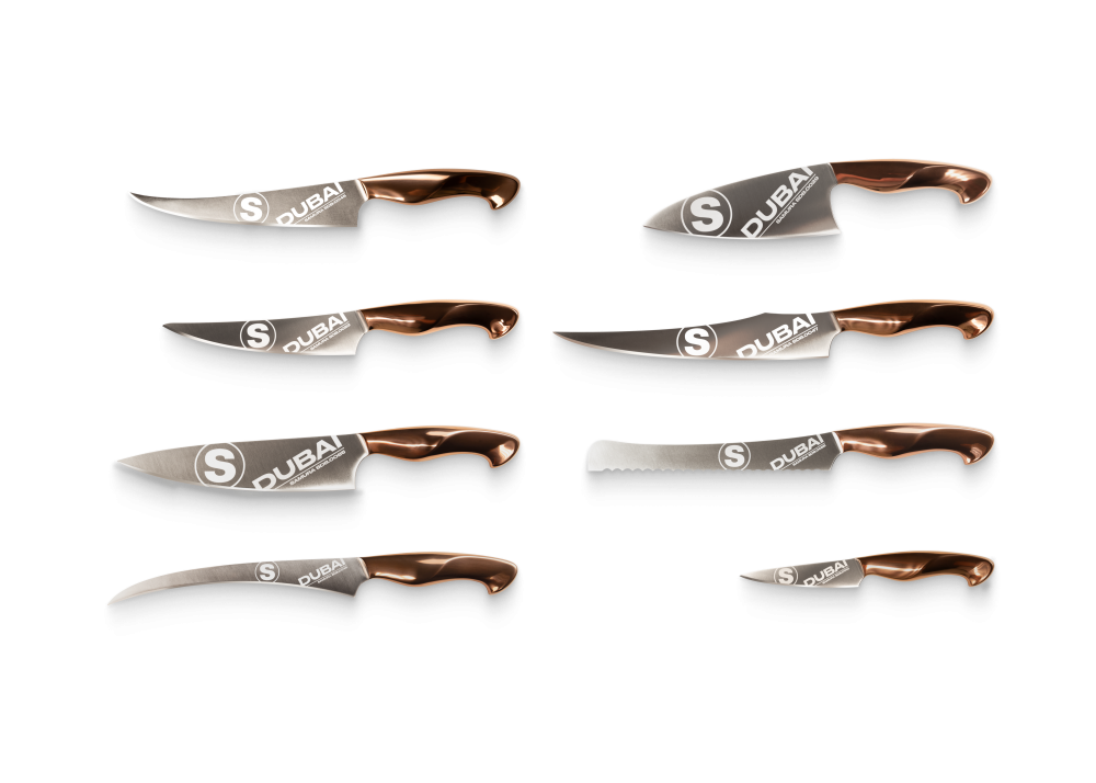 Набор из 8 ножей "Samura DUBAI" (10,23,29,45,47,48,55,85), AUS-10, роз. золото,SDB-0280