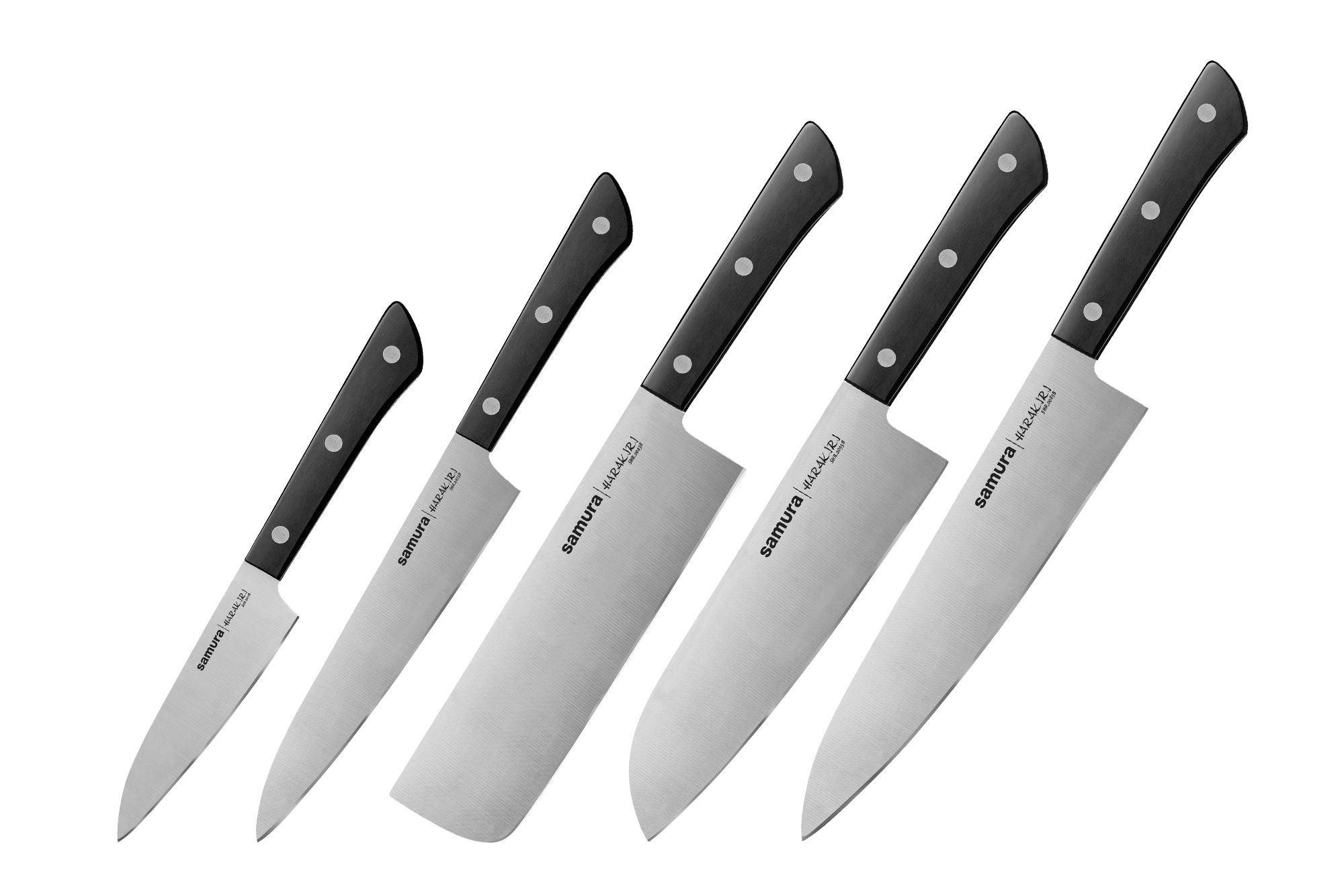 Лучшие поварские ножи. Samura Harakiri SHR-0250. Набор Samura Harakiri 5 ножей SHR-0250. Ножи Самура харакири набор. Ножи кухонные Samura Harakiri SHR-0250.