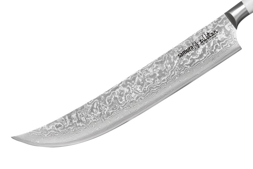 Нож кухонный "Samura SULTAN" для нарезки,пчак 210 мм, G-10 бел, дамаск 67 слоев, с бол.,SU-0045DBW