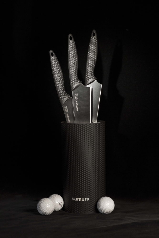 Набор из 3 ножей и подставки "Samura GOLF" (10, 23, 85)  в подарочной коробке, SG-04