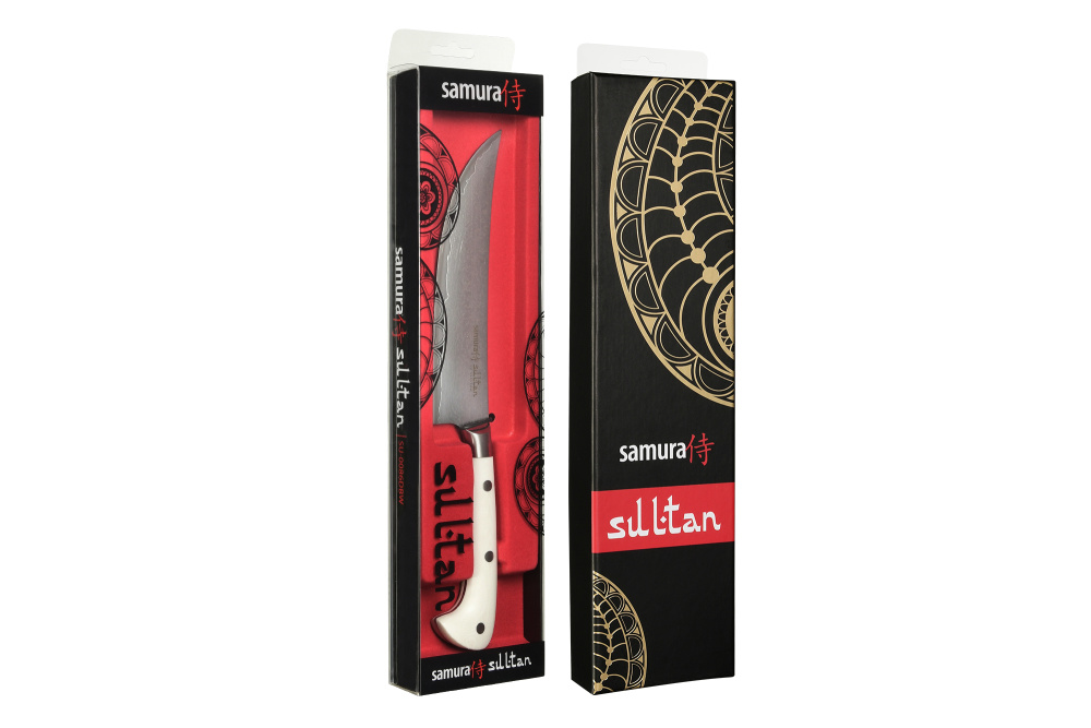 Нож кухонный "Samura SULTAN" Пичак 159 мм, G-10 бел., дамаск 67 слоев,SU-0086DBW