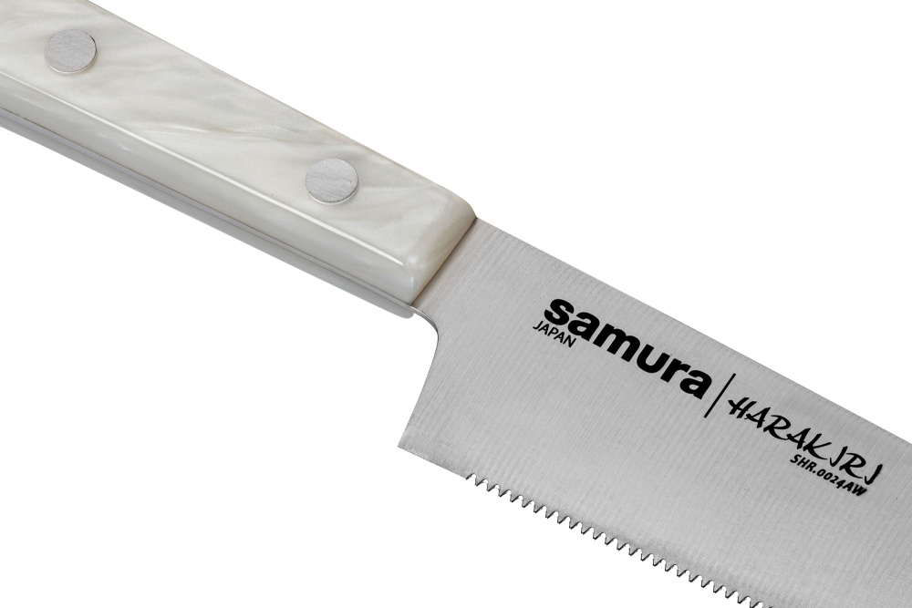 Нож кухонный "Samura HARAKIRI" универс. серрейтор 150 мм, кор.-стойк. сталь,белый акрил, SHR-0024AW
