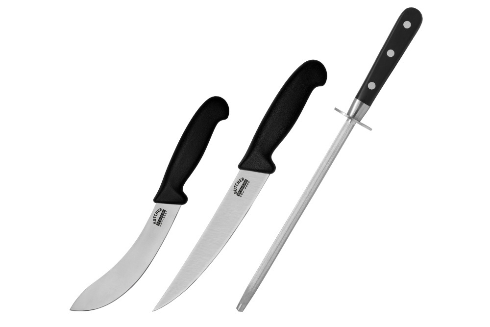 Набор из 2 ножей "Samura Butcher" (66, 67) и мусата, ТЭП, AUS-8, SBU-0230