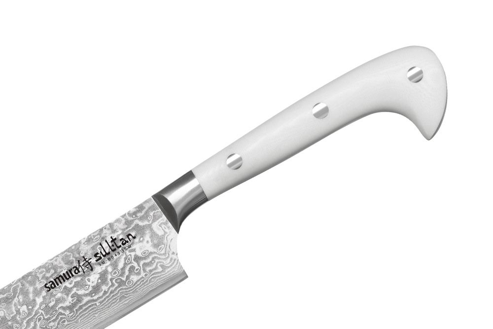 Нож кухонный "Samura SULTAN" для нарезки,пчак 210 мм, G-10 бел, дамаск 67 слоев, с бол.,SU-0045DBW