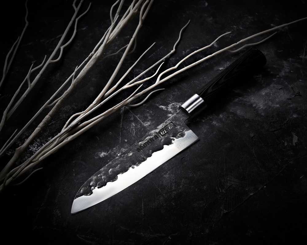Нож кухонный "Samura BLACKSMITH" Сантоку 182 мм, AUS-8, гвоздичное масло, микарта,SBL-0095
