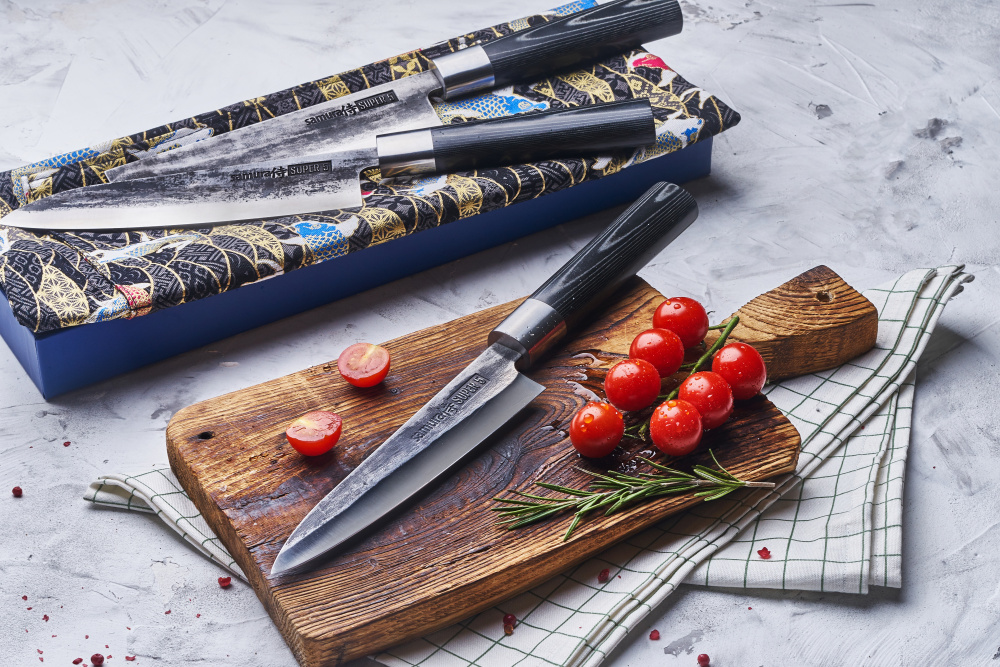 Набор из 3 кухонных ножей "Samura SUPER 5" (23, 43, 95), VG-10 5 слоев, микарта,SP5-0220