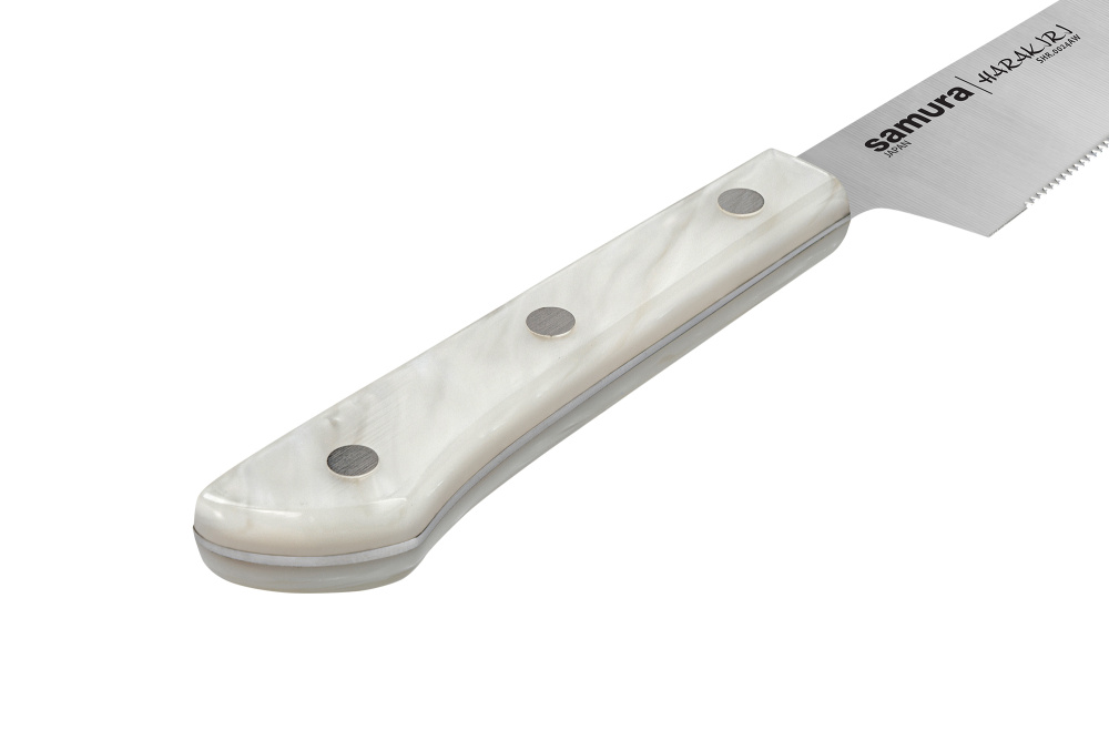 Нож кухонный "Samura HARAKIRI" универс. серрейтор 150 мм, кор.-стойк. сталь,белый акрил, SHR-0024AW