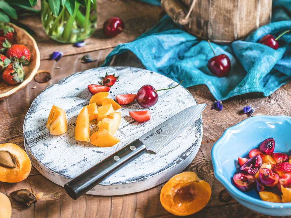 Нож кухонный "Samura 67" овощной 98 мм, дамаск 67 слоев, микарта,SD67-0010