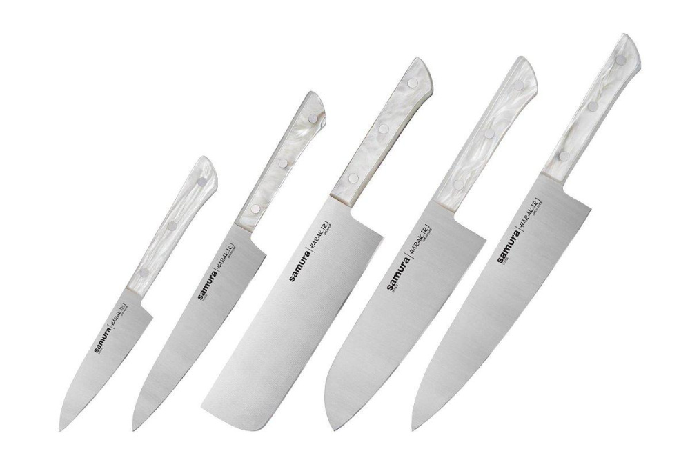 Набор ножей 5 в 1 "Samura HARAKIRI" 11,23,43,85,95,  корроз.-стойкая сталь, белый акрил, SHR-0250AW